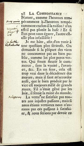 Luc de Clapiers, marquis de Vauvenargues, Introduction à la connaissance de l’esprit humain (Paris, 1746), p.98, with marginalia by Voltaire.